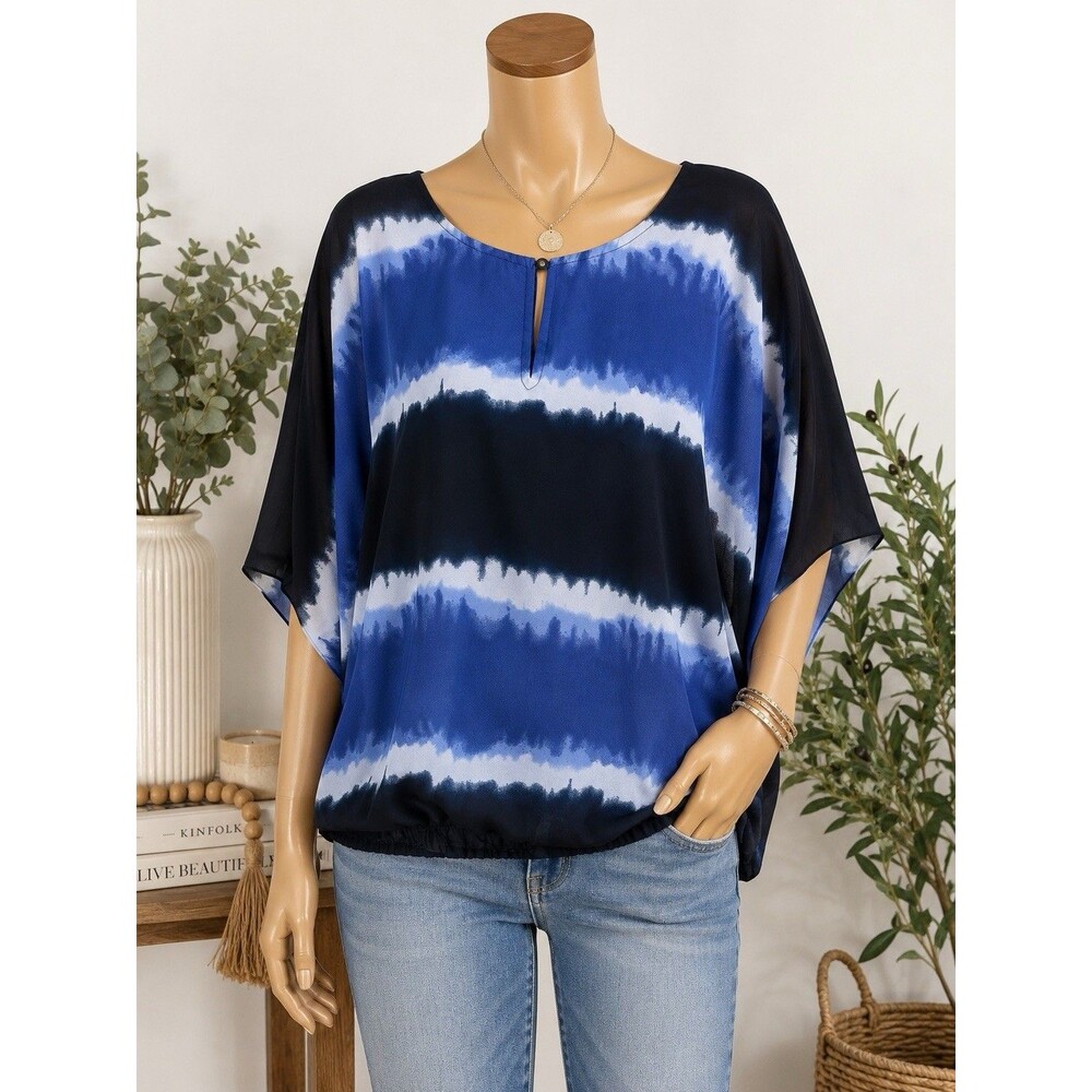 Converse One Star Top Medium Blue Black Abstract Polyester Shirt BlouseSheer